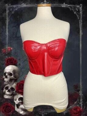 Red Faux Leather Corset Tube Top